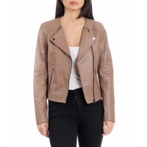 Badgley Mischka Collarless Biker Jacket Leather L